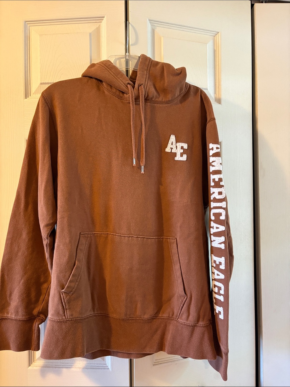 American Eagle Outfitters Brown Crewneck Hoodie with AE Chest Logo